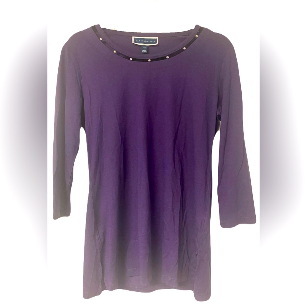 Karen Scott purple 3/4 length sleeve top